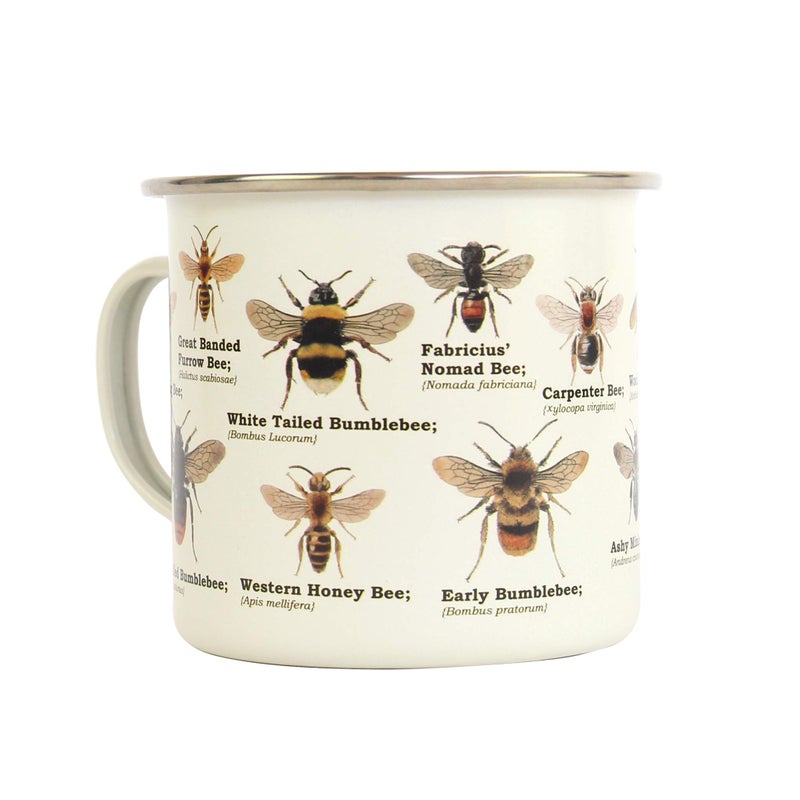 Gift Republic Bee Enamel Mug Outdoor Camping Mug Large Metal Coffee Cup Honeybee Nature Garden Hiking Gift Cute Design Durable Drinking Cup 500ml - Image 1